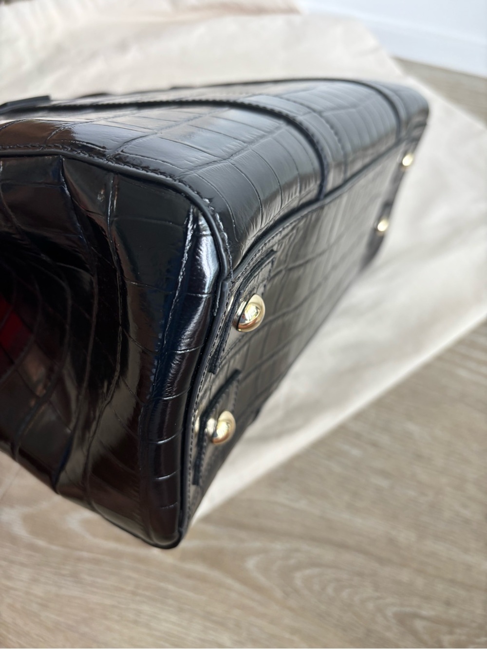 Mulberry Black Croc-Effect Bayswater Top-Handle Satchel with Gold Hardware - Picture 10 of 16